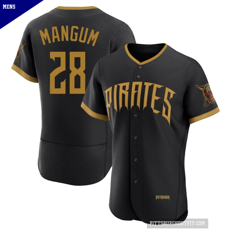 Men's No.28 Jake Mangum Pittsburgh Pirates Black Authentic 2026 City Connect Stadium Jersey