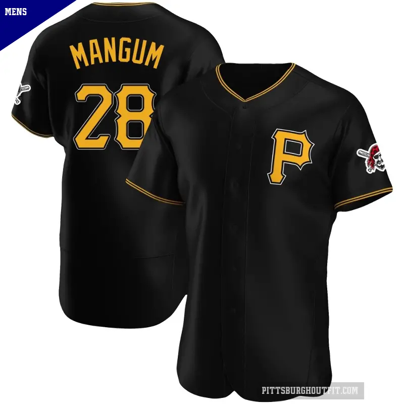 Men's No.28 Jake Mangum Pittsburgh Pirates Black Authentic Alternate Jersey