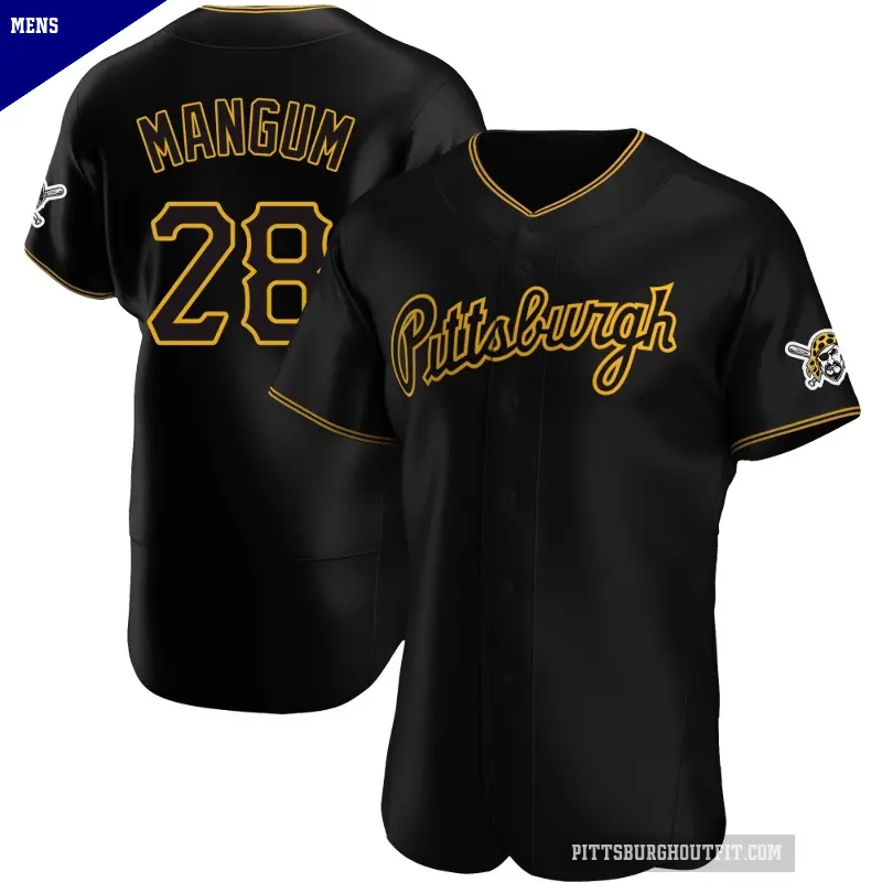 Men's No.28 Jake Mangum Pittsburgh Pirates Black Authentic Alternate Team Jersey