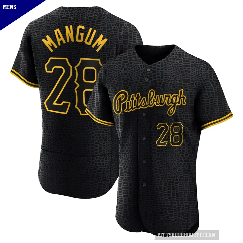 Men's No.28 Jake Mangum Pittsburgh Pirates Black Authentic Snake Skin City Jersey