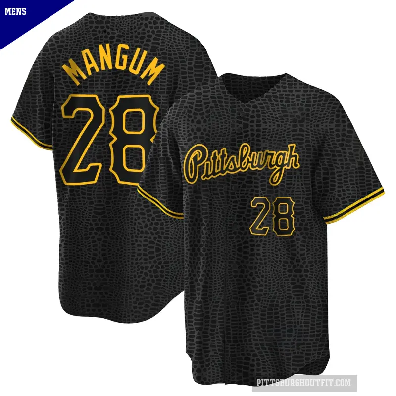 Men's No.28 Jake Mangum Pittsburgh Pirates Black Replica Snake Skin City Jersey