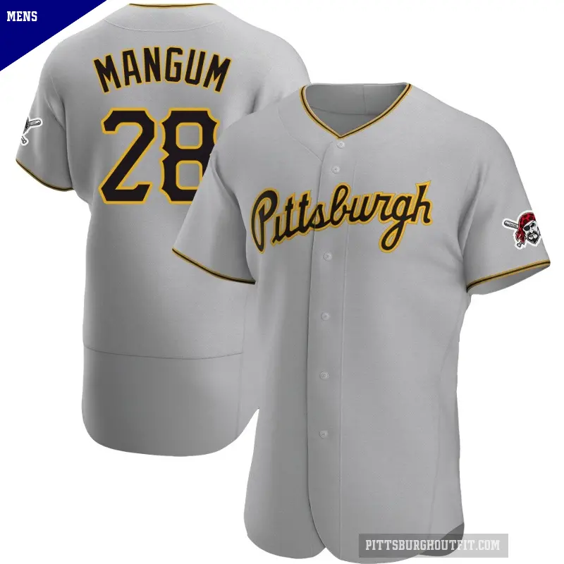Men's No.28 Jake Mangum Pittsburgh Pirates Gray Authentic Road Jersey