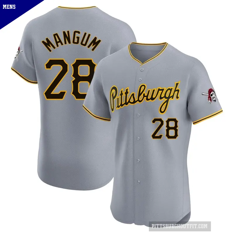 Men's No.28 Jake Mangum Pittsburgh Pirates Gray Elite Road Jersey