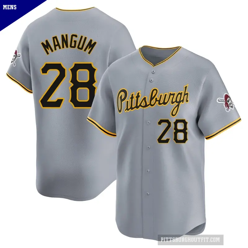 Men's No.28 Jake Mangum Pittsburgh Pirates Gray Limited Away Jersey