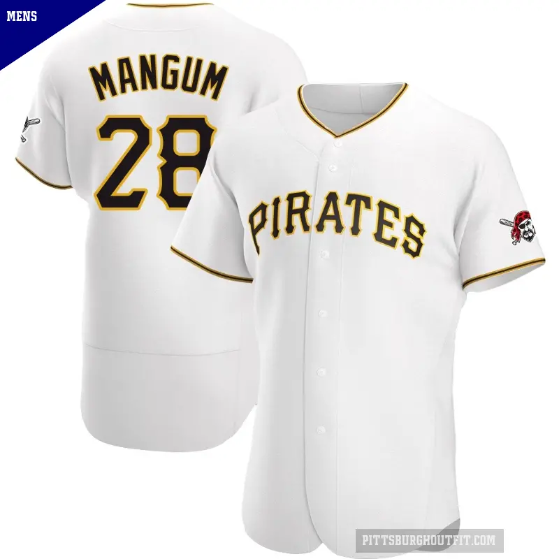 Men's No.28 Jake Mangum Pittsburgh Pirates White Authentic Home Jersey