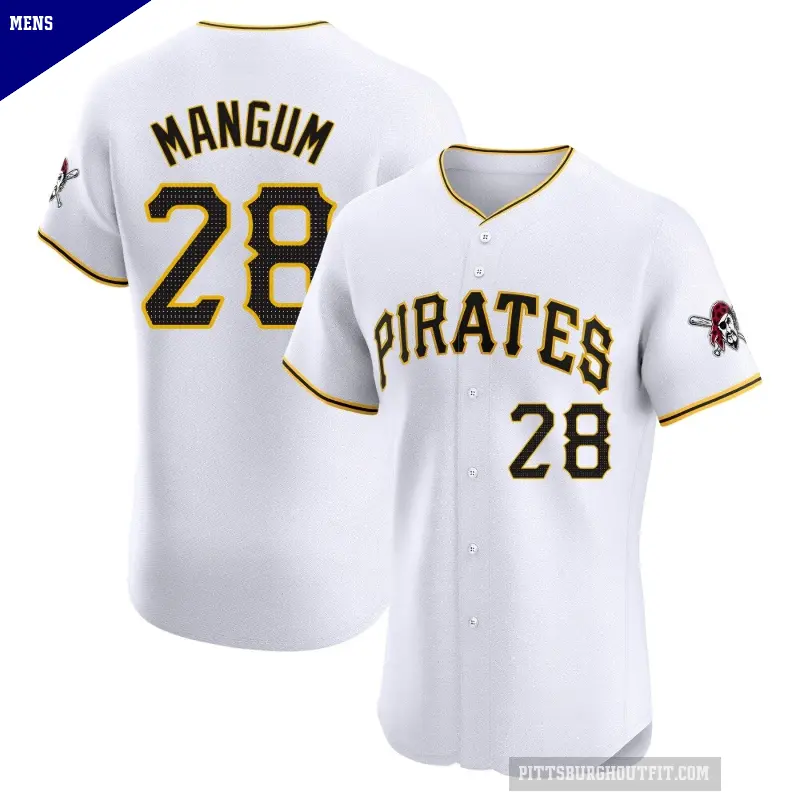 Men's No.28 Jake Mangum Pittsburgh Pirates White Elite Home Jersey