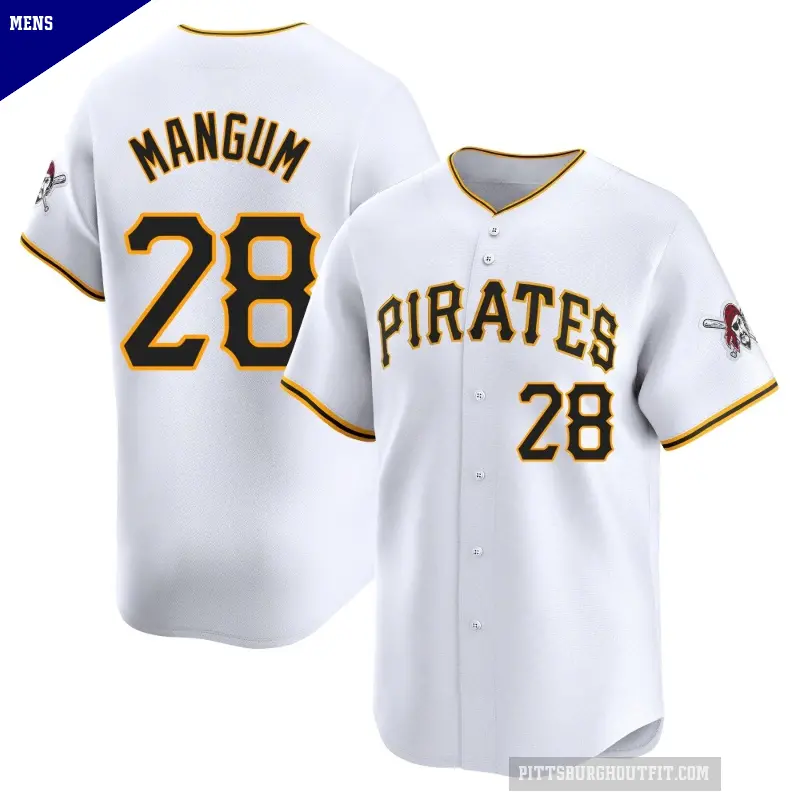 Men's No.28 Jake Mangum Pittsburgh Pirates White Limited Home Jersey