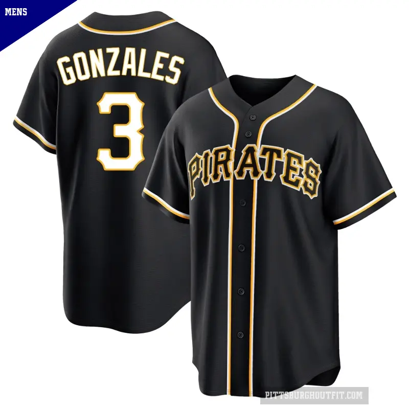 Men's No.3 Nick Gonzales Pittsburgh Pirates Black Replica Fashion Out Jersey