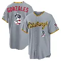 Men's No.3 Nick Gonzales Pittsburgh Pirates Gray Limited USA 250 Fourth Of July Road Stadium Jersey