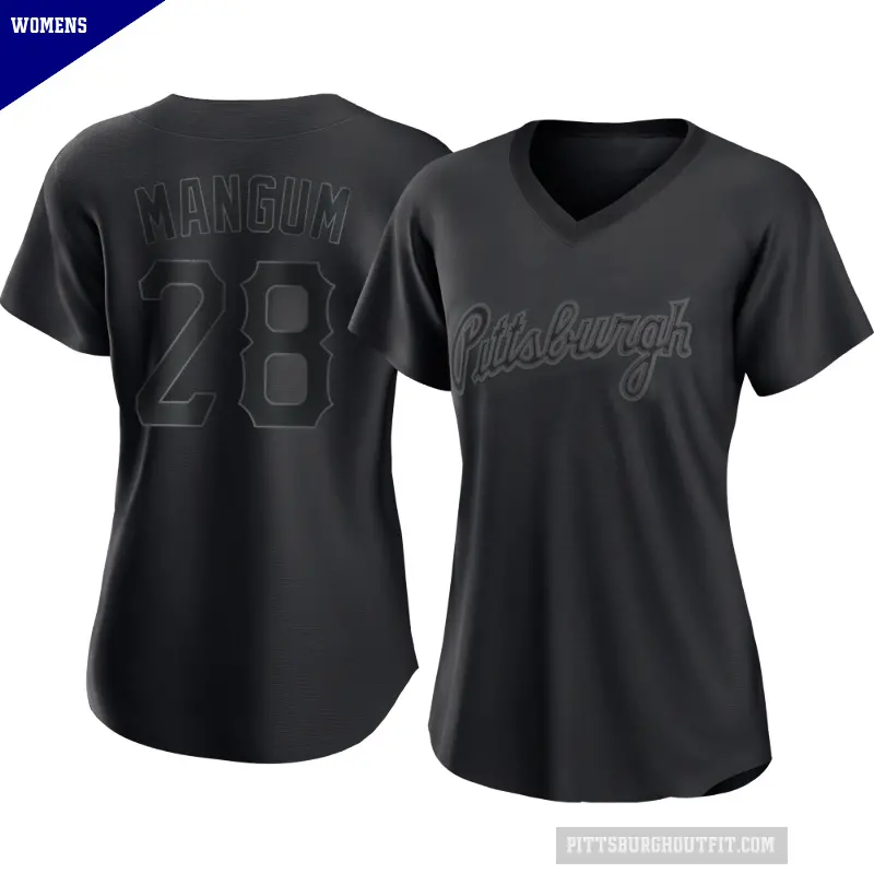 Women's No.28 Jake Mangum Pittsburgh Pirates Black Authentic Pitch Fashion Jersey