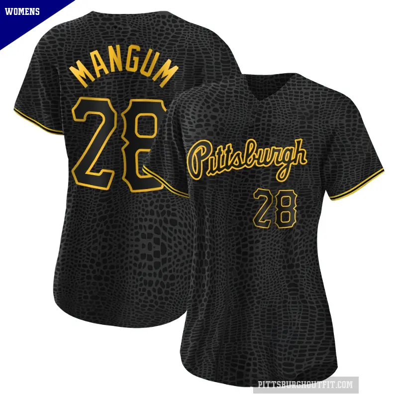 Women's No.28 Jake Mangum Pittsburgh Pirates Black Authentic Snake Skin City Jersey