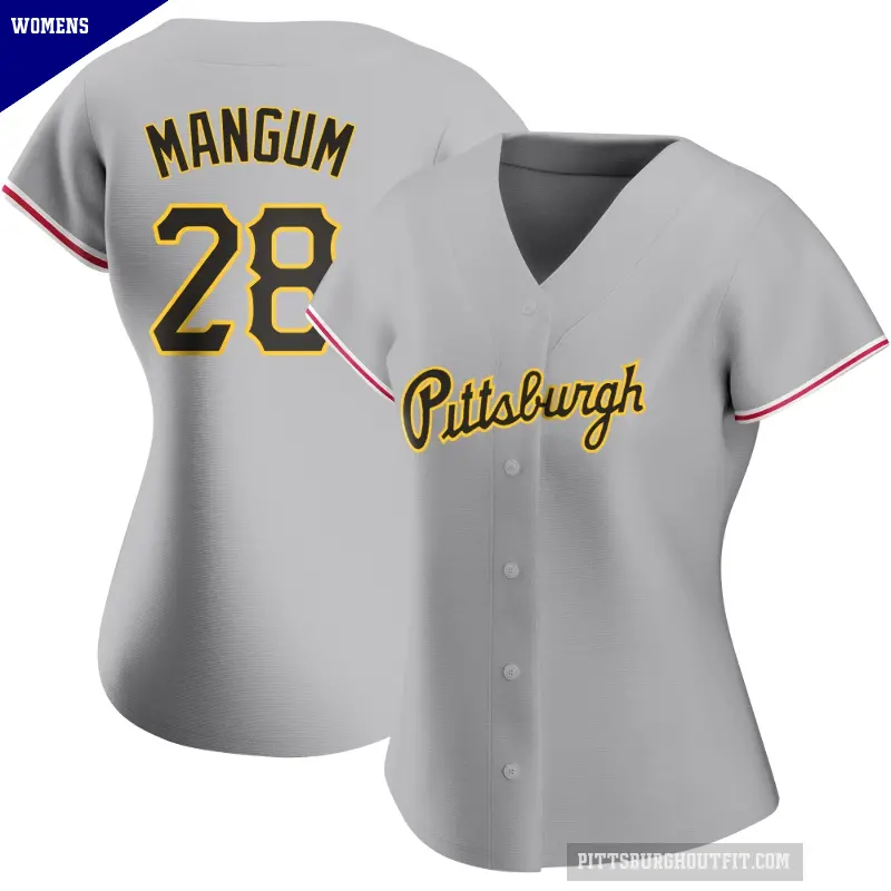 Women's No.28 Jake Mangum Pittsburgh Pirates Gray Replica Road Jersey