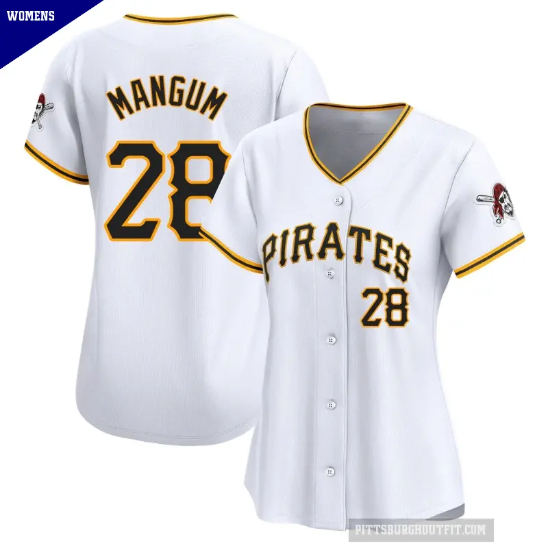 Women's No.28 Jake Mangum Pittsburgh Pirates White Limited Home Jersey