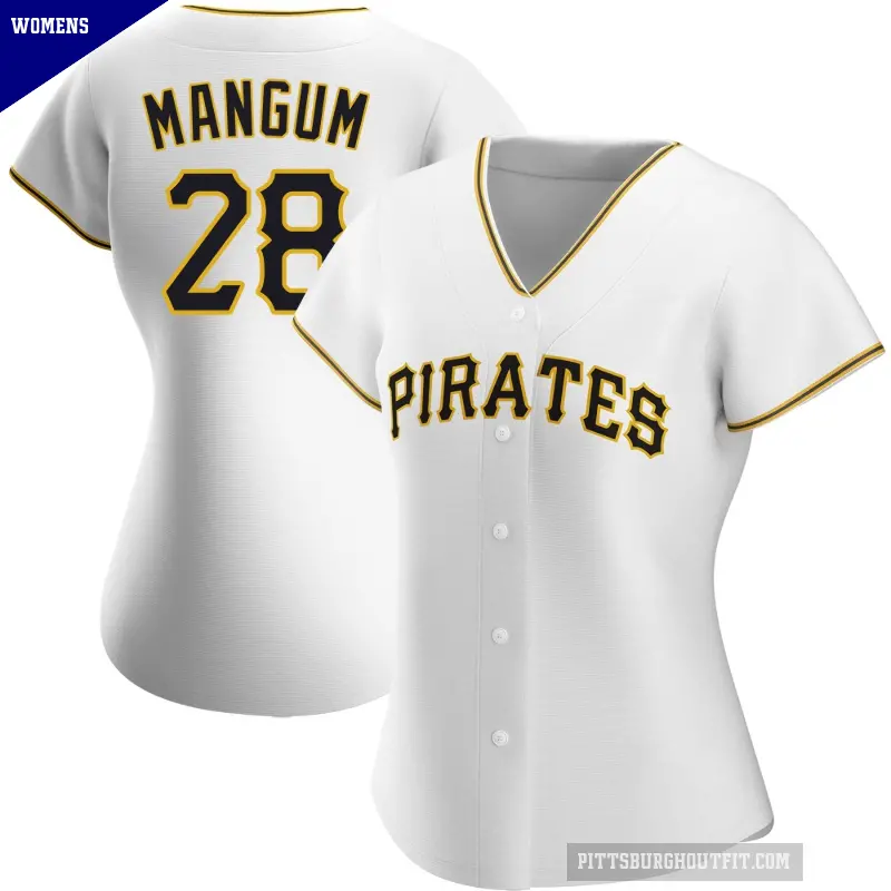 Women's No.28 Jake Mangum Pittsburgh Pirates White Replica Home Jersey