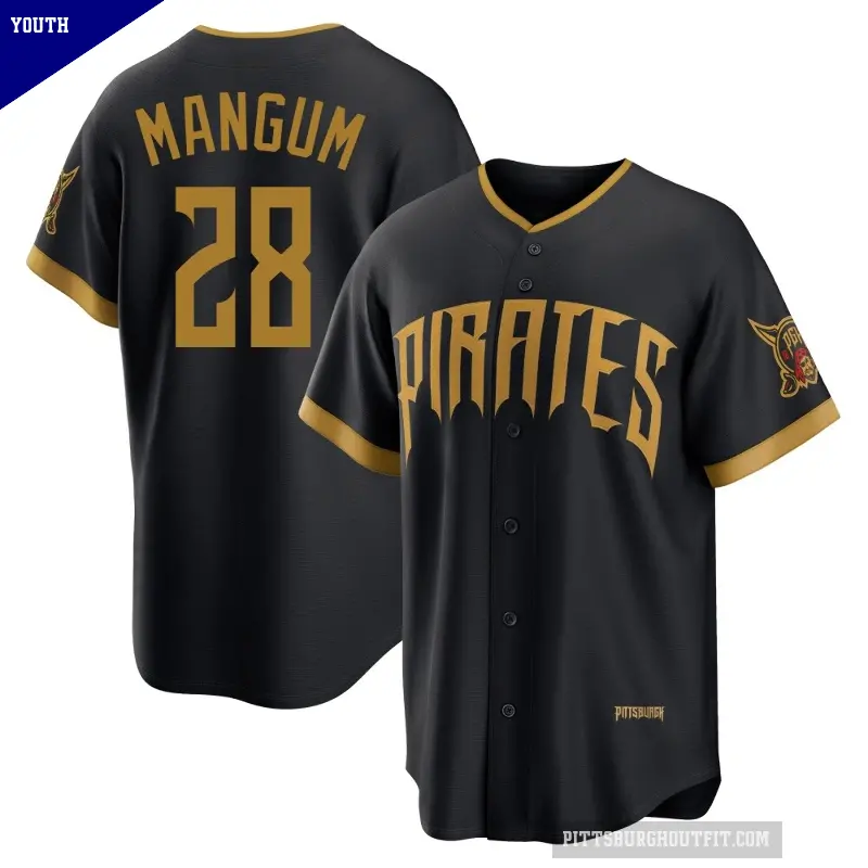 Youth No.28 Jake Mangum Pittsburgh Pirates Black Limited 2026 City Connect Stadium Jersey