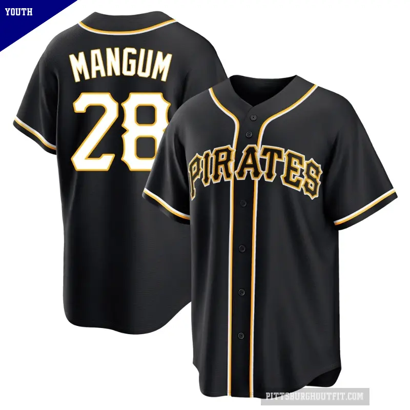 Youth No.28 Jake Mangum Pittsburgh Pirates Black Replica Fashion Out Jersey