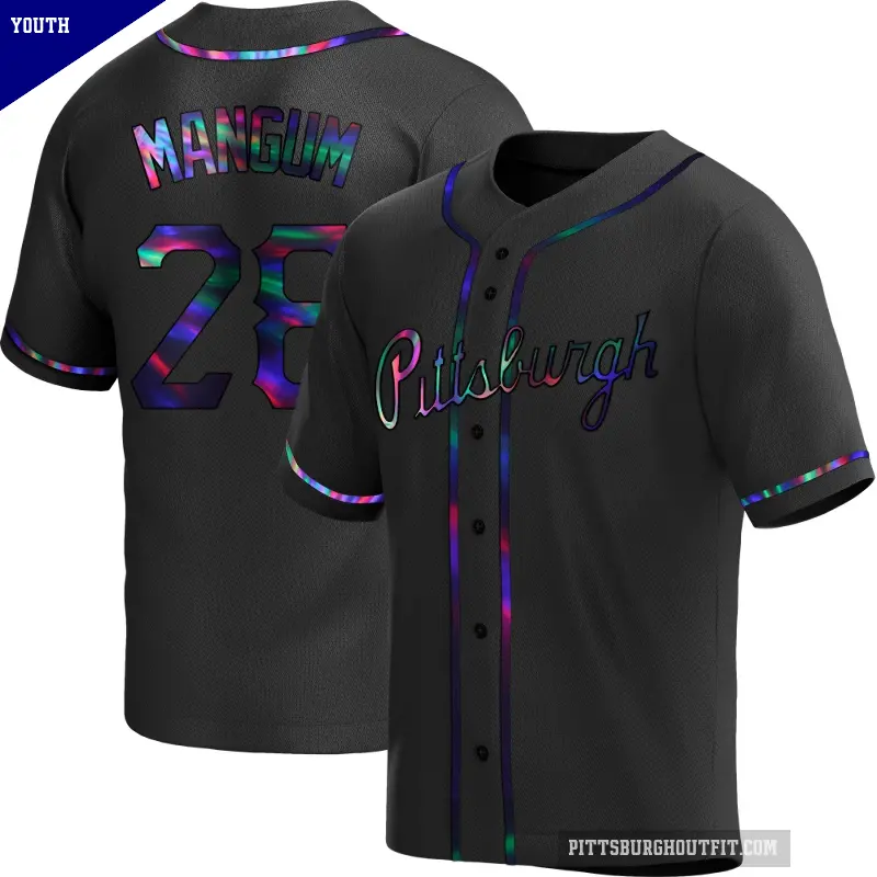 Youth No.28 Jake Mangum Pittsburgh Pirates Black Replica Holographic Alternate Jersey