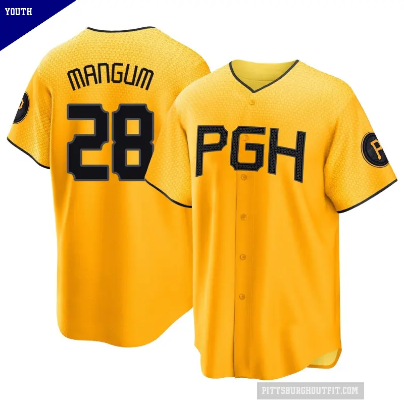 Youth No.28 Jake Mangum Pittsburgh Pirates Gold Replica 2023 City Connect Jersey