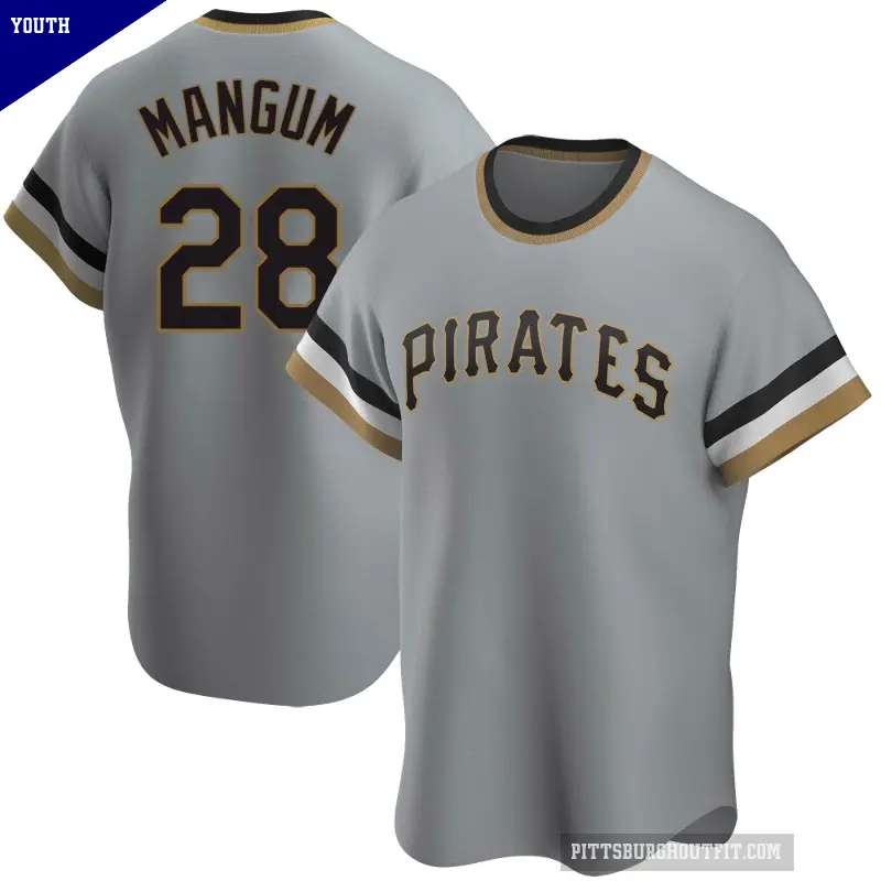 Youth No.28 Jake Mangum Pittsburgh Pirates Gray Replica Road Cooperstown Collection Jersey
